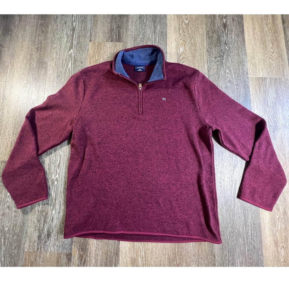 Crown & Ivy Quarter Zip Pullover Mens Large Burgundy Heathered Fleece Mock Neck